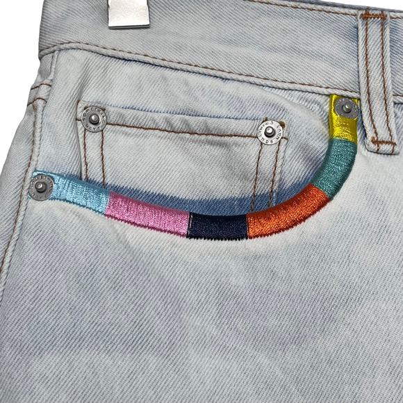 Something Navy Embroidered Straight Leg Jeans Sz 8 Light Wash Crop High Rise - Picture 5 of 12